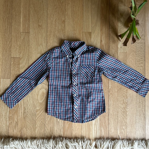 BEN SHERMAN age 4-5 blue and red plaid button down shirt with pocket - Picture 6 of 16